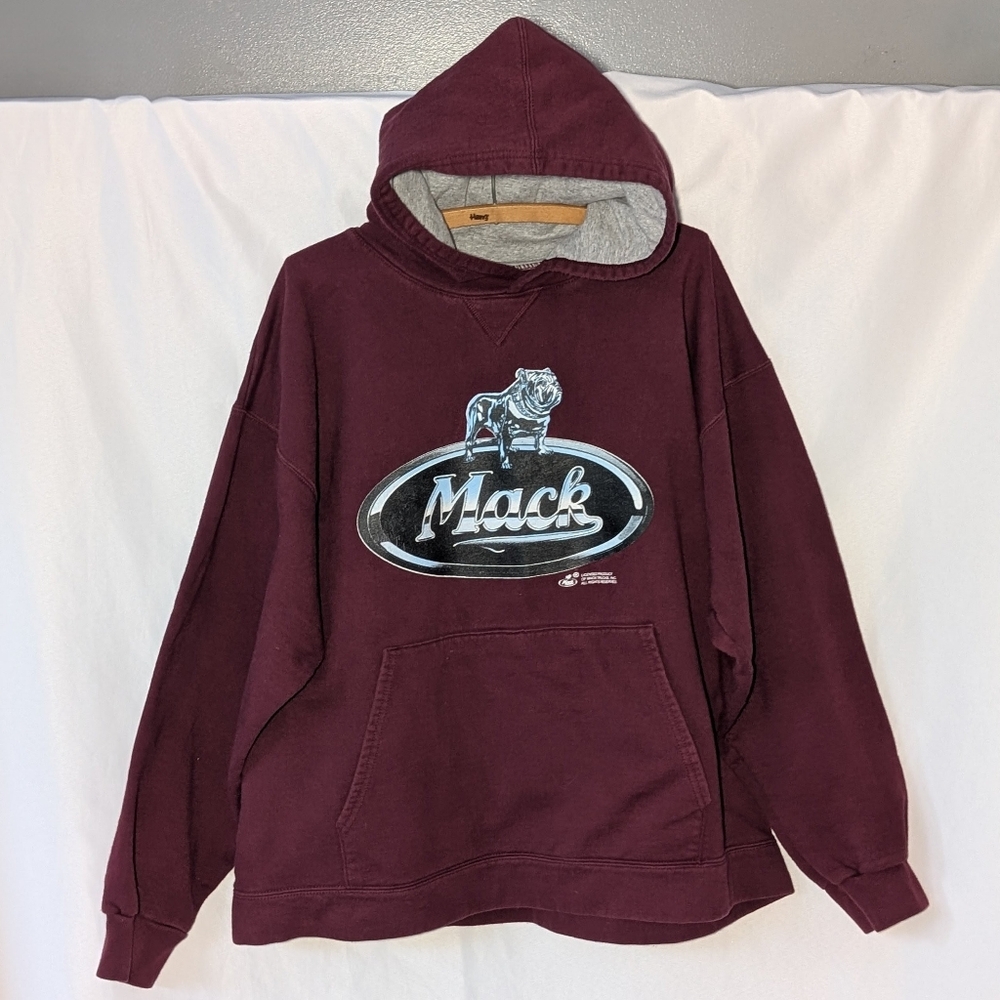 VTG Mack Truck Maroon Hanes Sweatshirt Hoodie, Large